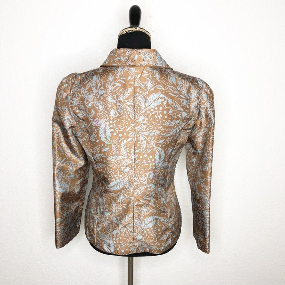 Victor Costa brown blue floral beaded rhinestone button blazer jacket size 6 - Picture 15 of 15